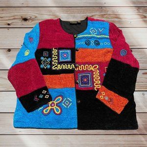 Allure Blazer Jacket Womens 2X Embroidered Colorblock Artsy Vintage Coogie Style